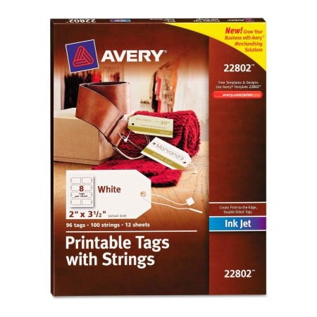 Avery Avery Blank Printer-Compatible Tags With Strings, 2 x 3 1/2, White, 96/Pack 22802